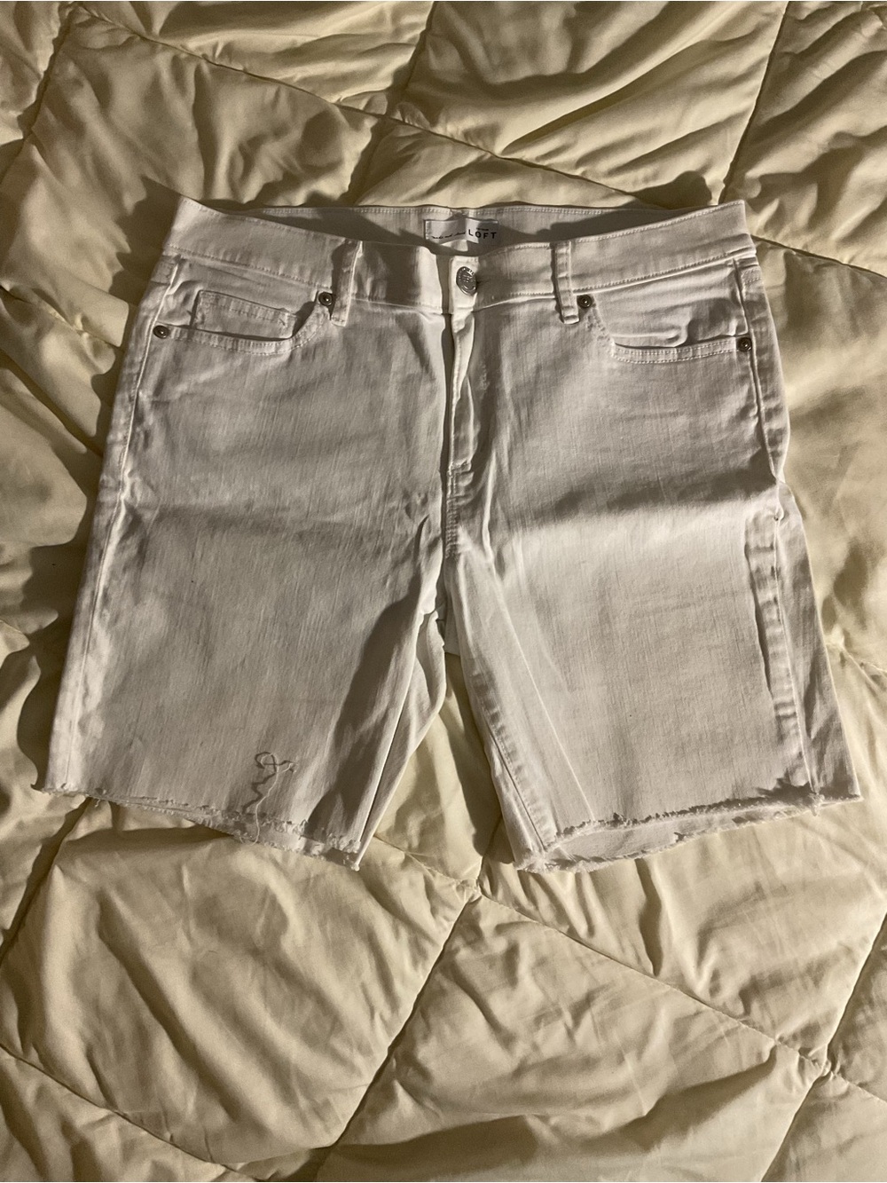 LOFT White Raw-Hem Jean Shorts